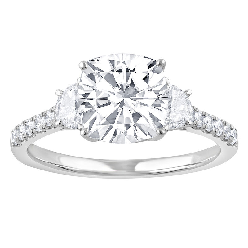 Cushion-Cut Lab Grown 2.25ctw. Diamond Side Half Moon Three Stone Engagement Ring in 14k White Gold image number null